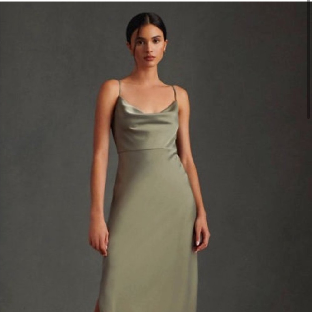Cali Satin Charmeuse Midi Dress-Moss